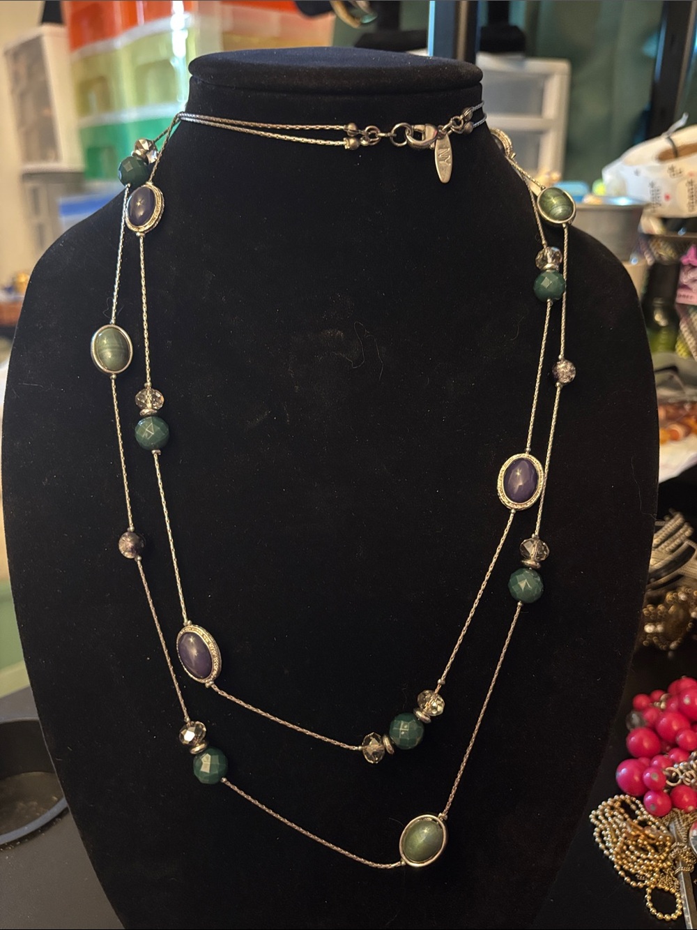 New York & Company Green and Blue Multi-Strand Beaded Necklace